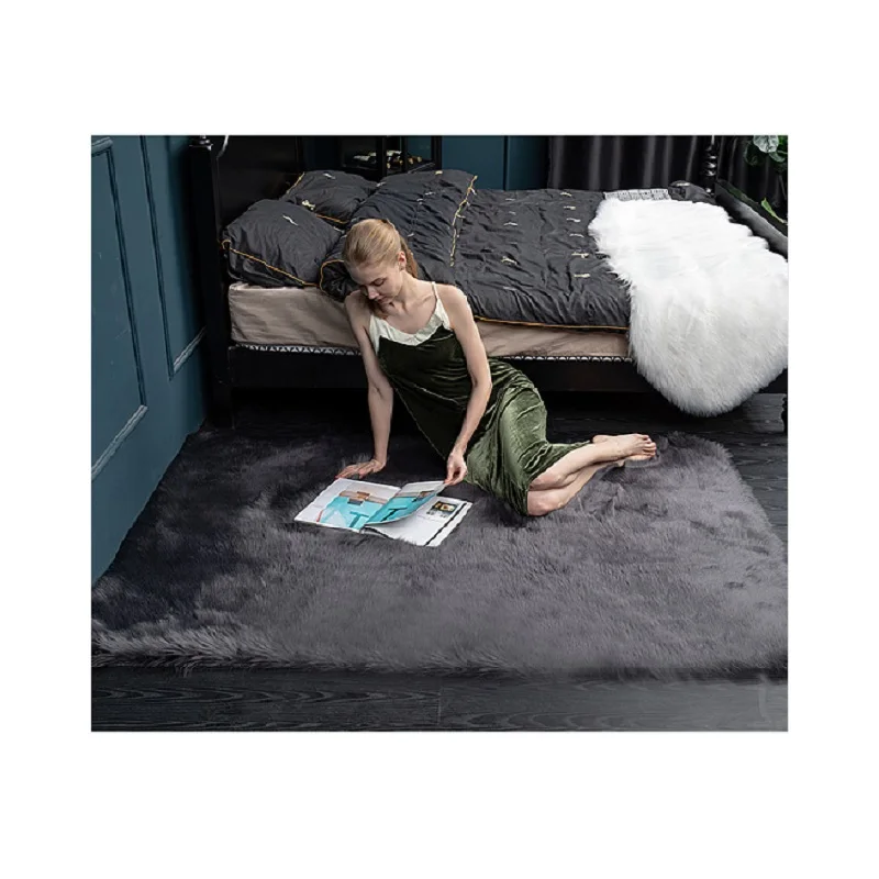 Home decoration faux sheepskin area rugs silky long wool hs code fur center rug