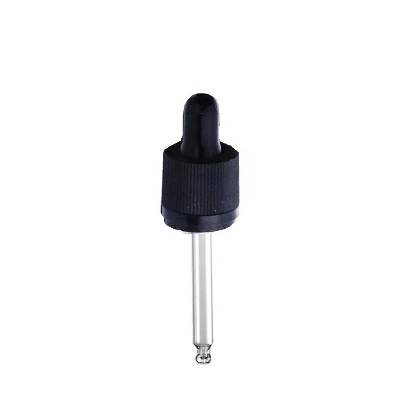 Fancy Custom 18mm 20mm black white plastic child proof dropper cap with glass serum pipette (NK-D-04)