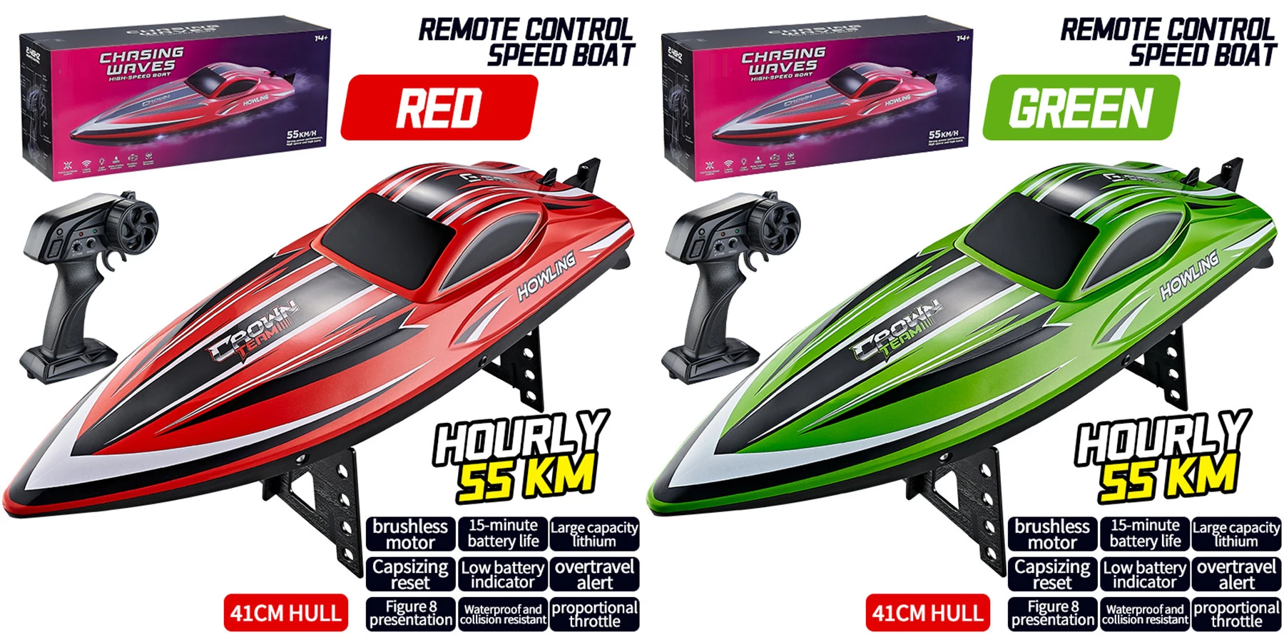 55km/h Factory Rechargeable Remote Control 360 Degree High Capacity Battery 2.4G Light Engines Electric Yacht Plastic Rc Boat