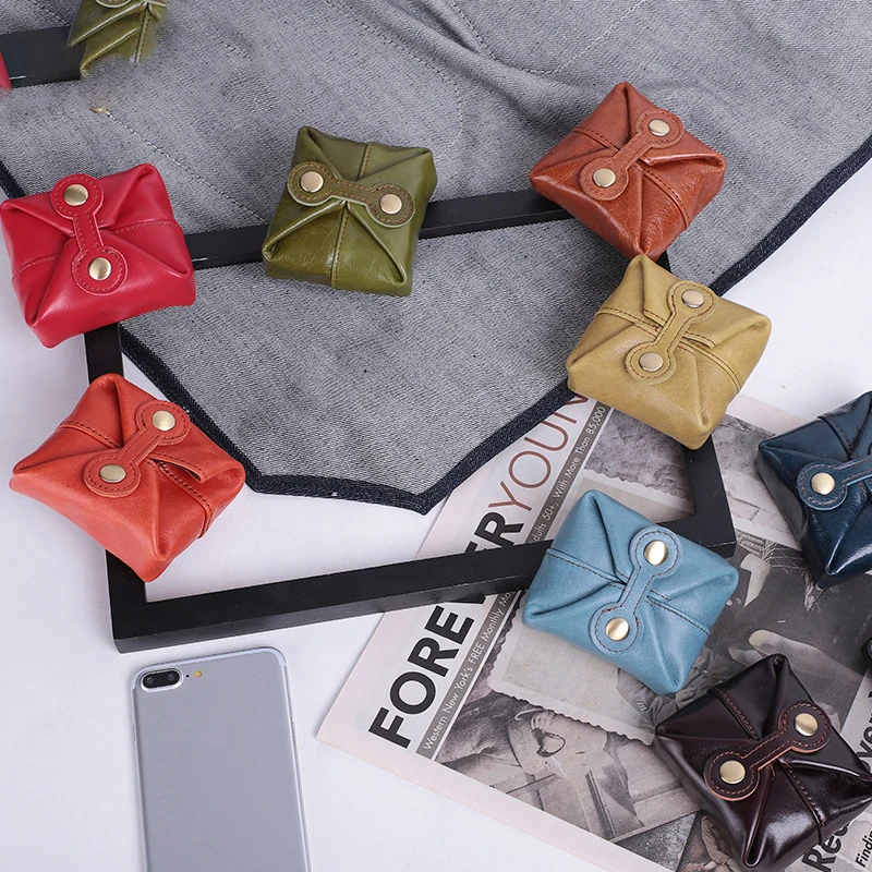 Cute retro mini purse casual fashion multi-functional girls change storage Baotou layer cowhide leather small purse