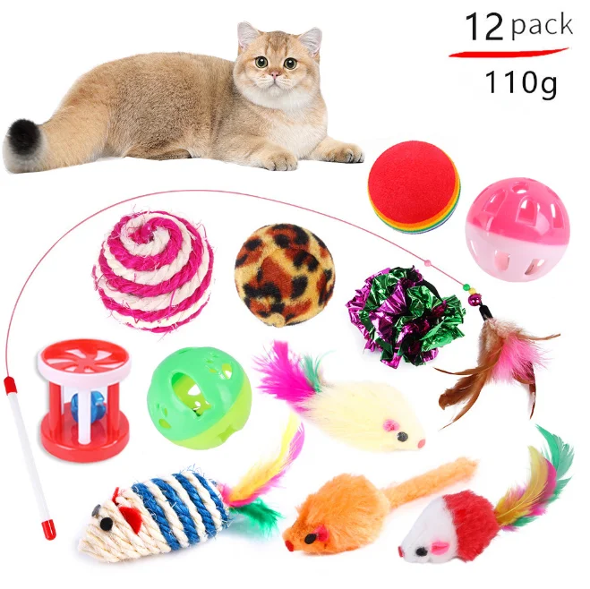 Interactive Cat Toy Set Kitten Toys Pack Tunnel Cat Feather Teaser Wand Toy Fluffy Mouse Crinkle Balls Many Free Combination