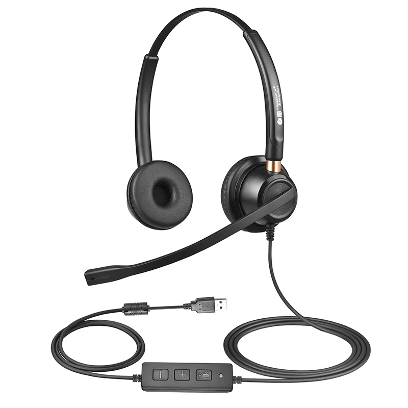DH91DUSB call center computer call binaural headset with chip dual channel protein leather case for comfortable HD call