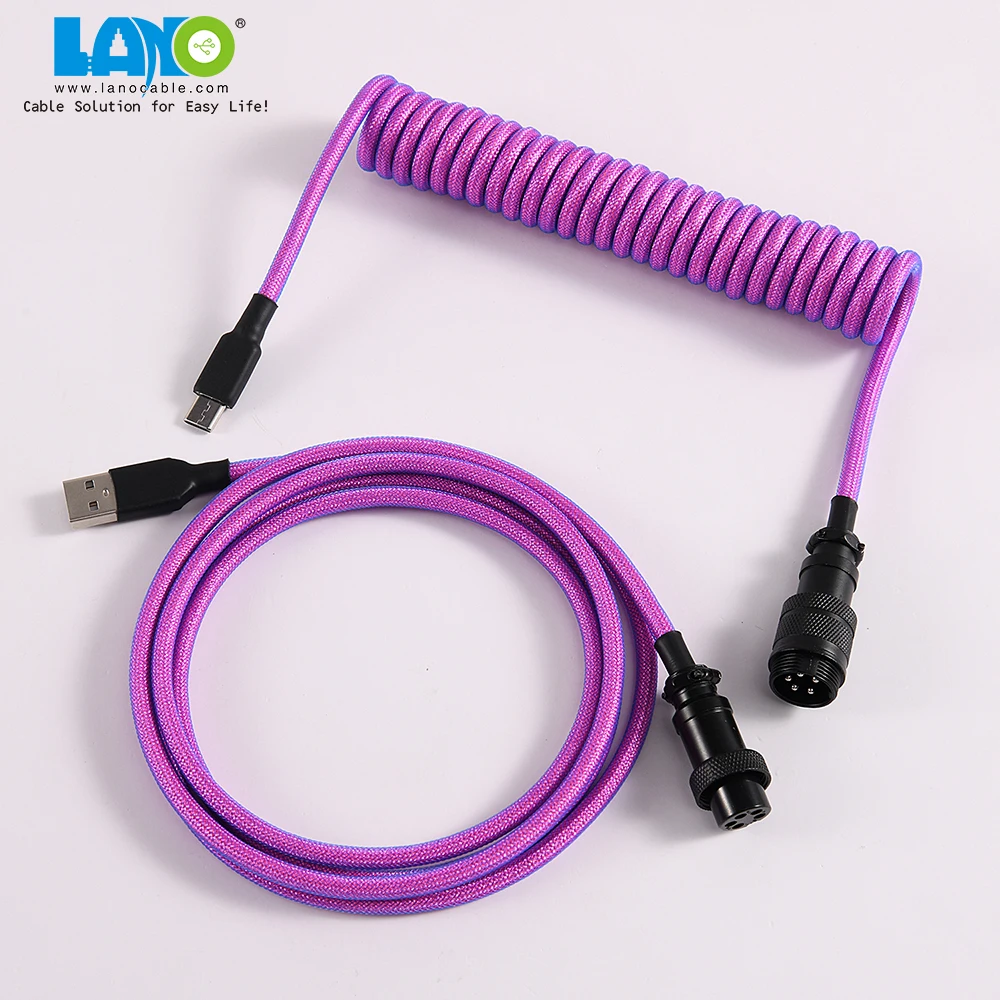 custom techflex GX16  aviator usb c coiled mechanical keyboard cable aviation spring Double sleeves type-c coil