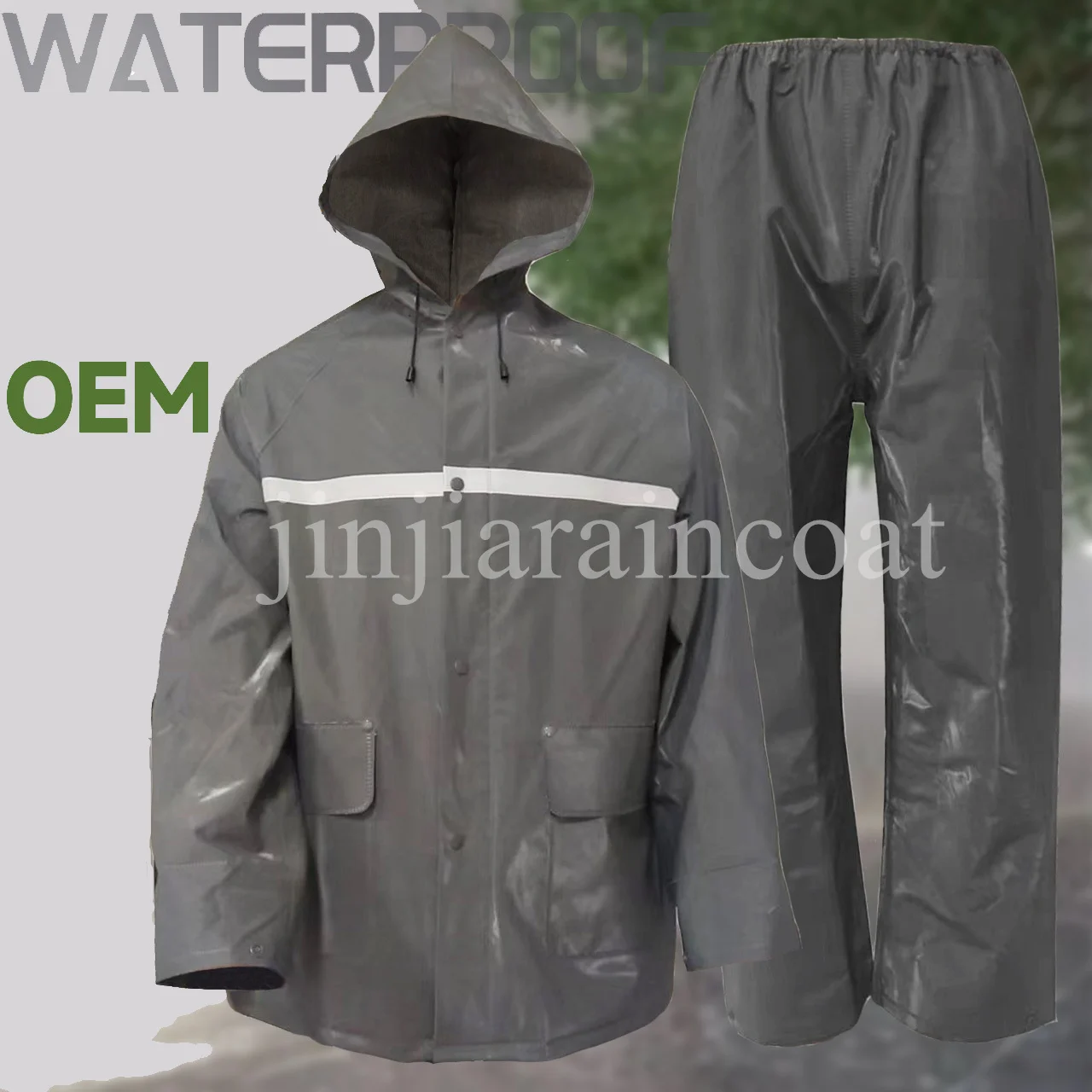 OEM High Quality Waterproof Raincoat Hooded Rainwear Heavy Rain Industrial Work Two Pieces PVC Polyester Breathable Rain Suit