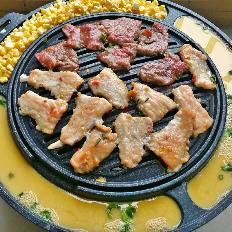 Hot selling multifunction aluminum egg cake cheese grill pan bbq grill pan with steamboat