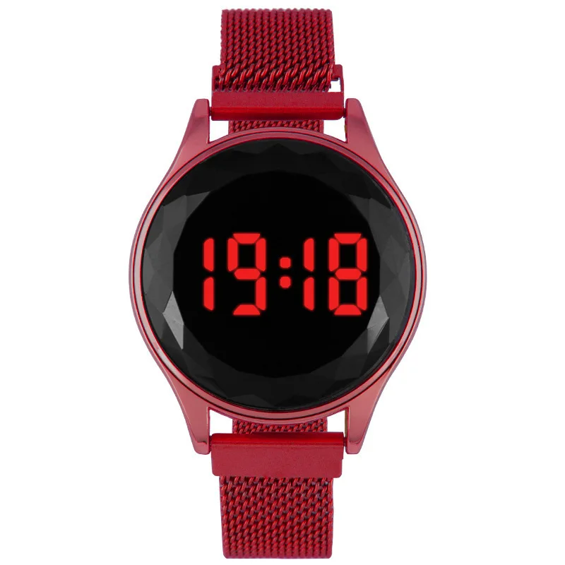 Ladies and girls fashion trend electronic watch casual round touch screen magnetite LED watch