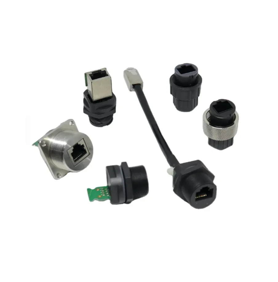 Waterproof Cat5e RJ45 Panel Mount Connector with Straight PCB Dip Pin
