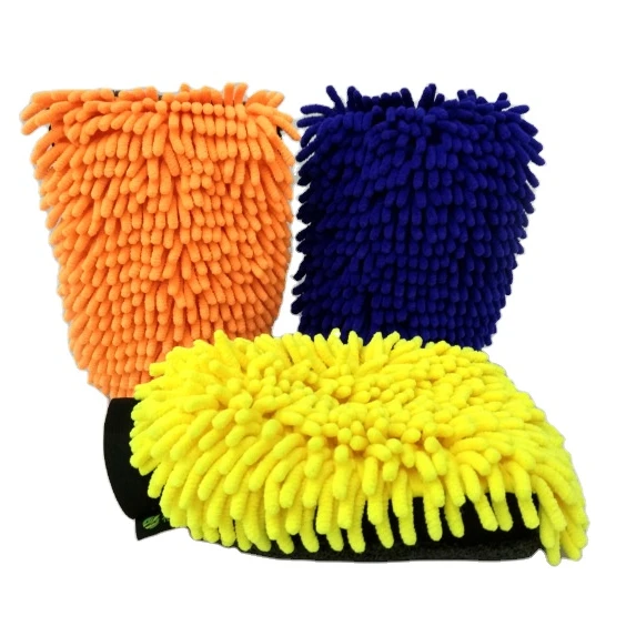 Double Sized Long Wool Coral Velvet and Chenille Waterproof  Car Cleaning Gloves