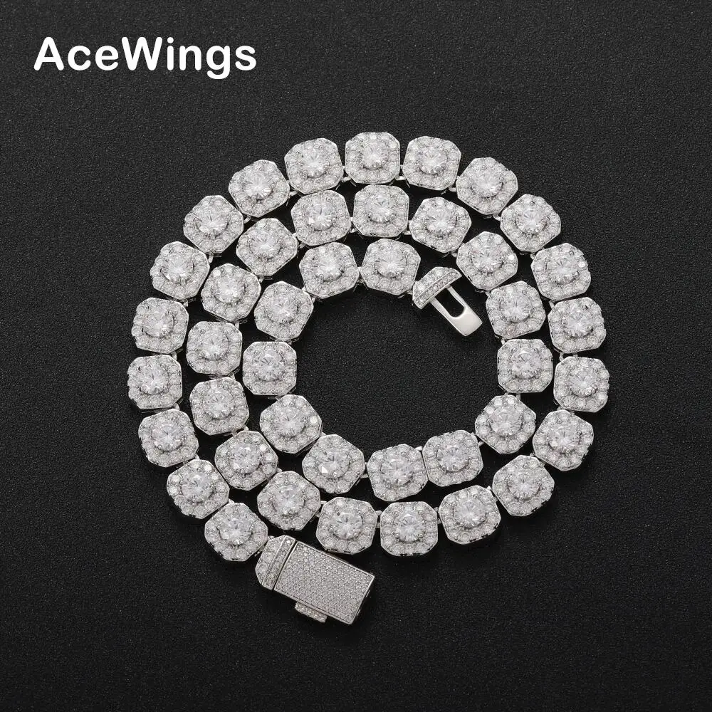 BC036 10mm Brass Setting Zircon Cuban Link Chain Necklace Gold Plated Hip Hop Bling Jewelry Gift Pearl Main Stone Iced CZ Chain