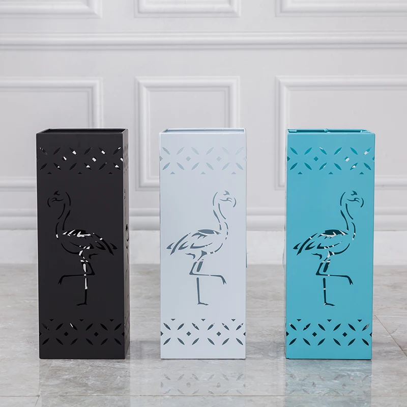 Umbrella Stand Rack Free Standing Holder for Canes Walking Sticks with 3 Hooks Paintings Metal Hollow out