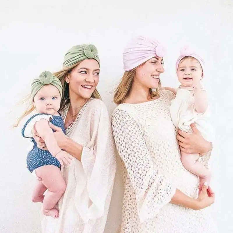 18 color knitted cotton donut baby cap cloth mommy and me india cap children turban baby pullover cap for Aliexpress