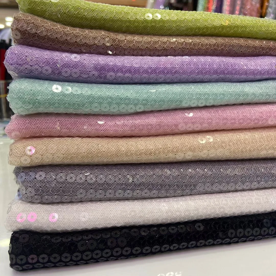 Novel Design Fresh Tulle Wedding Party nude Glitter Dress Stretch Mesh Embroidery Lace Transparent Sequin Fabric