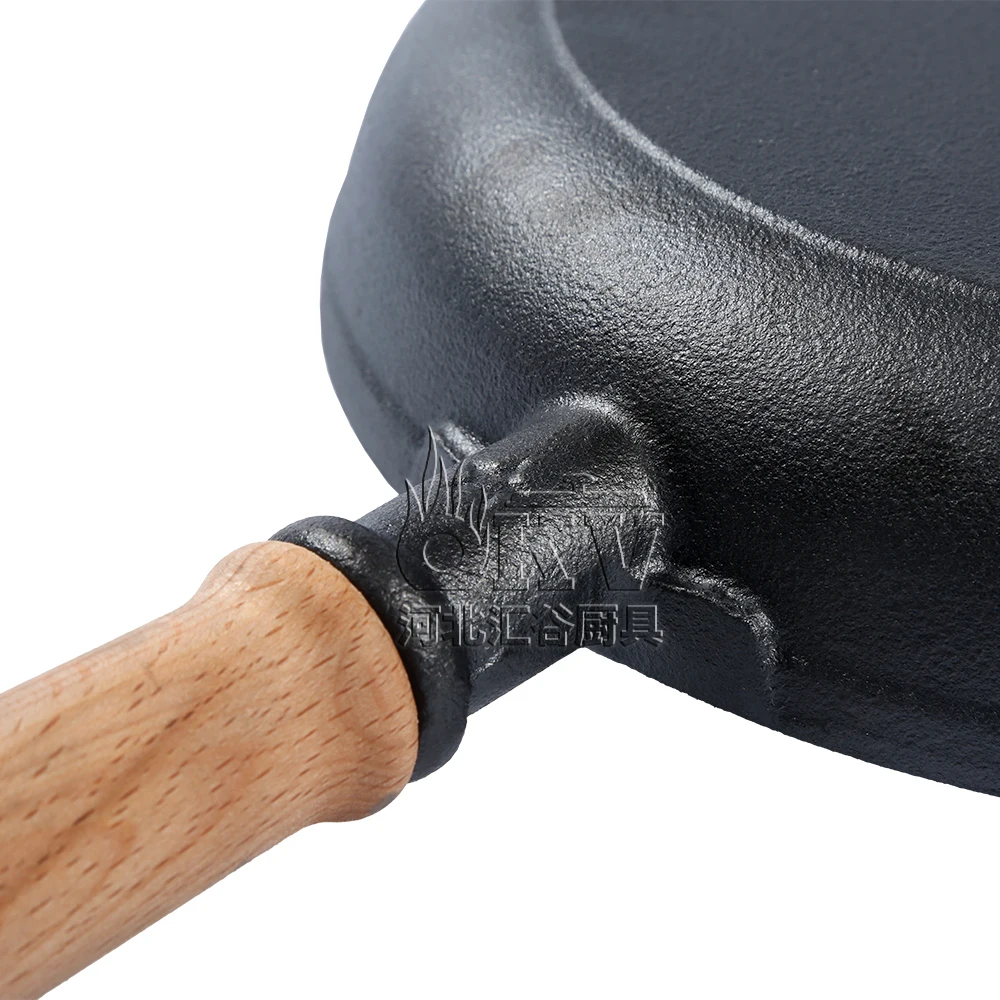 Removable Wooden Handle Skillet Cast Iron Frying Pan Pre Seasoned Round Nonstick Cooking Pot