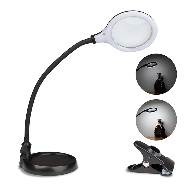 Led Table Lamp Flexible Arm Working Light Magnifying Glass Lens Craft Lamp Desk Base Task Lamp With Base