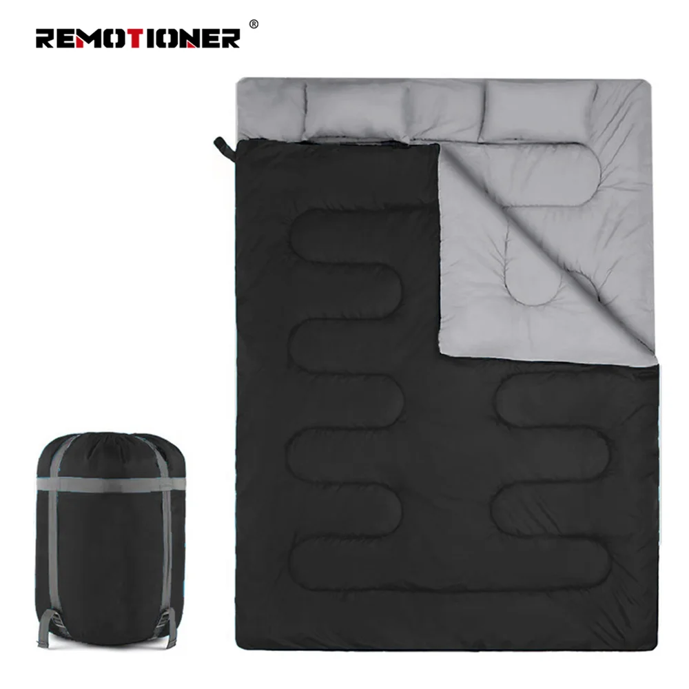Couples Family Camping Hiking Two Person Double Sleeping Bag for Adults Mens with Pillow