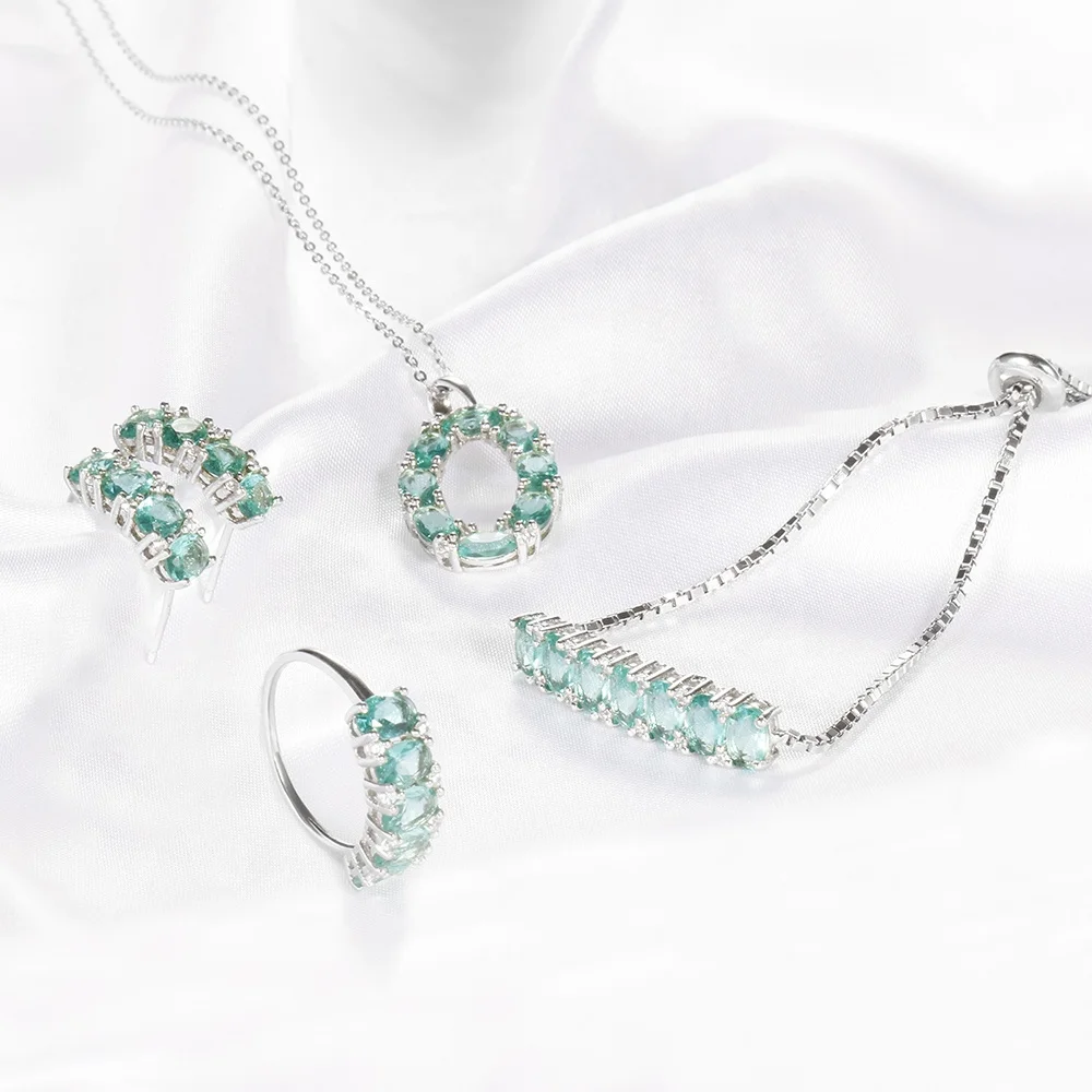 Fashion Jewelry Set for Women 925 Silver Earrings Pendant Necklace Ring and Bracelet Jewelry Set 925 Sterling Silver Jewelry Set