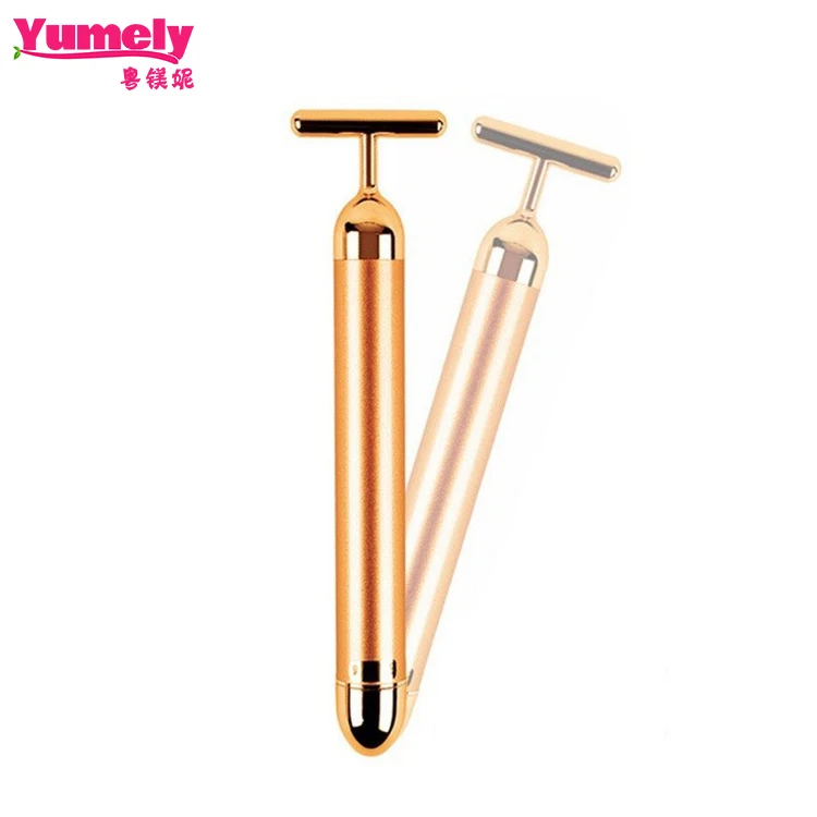 Beauty Bar 24k Golden Pulse Facial Massager, T Shape Gold Stick Facial Roller Massager