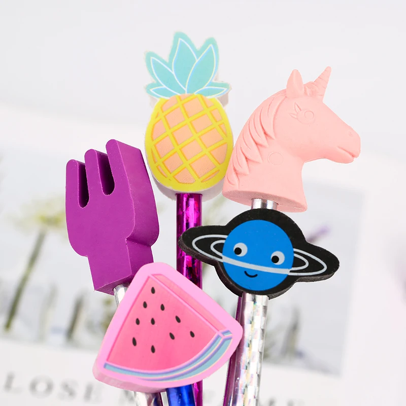 
customs christmas Colored fancy pencil with cartoon animal eraser toppers 