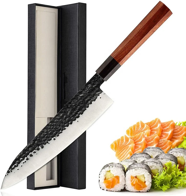 8 inch Japanese Gyuto Chef Knife  Professional Hand Forged Kitchen Chef  3 Layers 9CR18MOV High Carbon Meat Sushi Knife