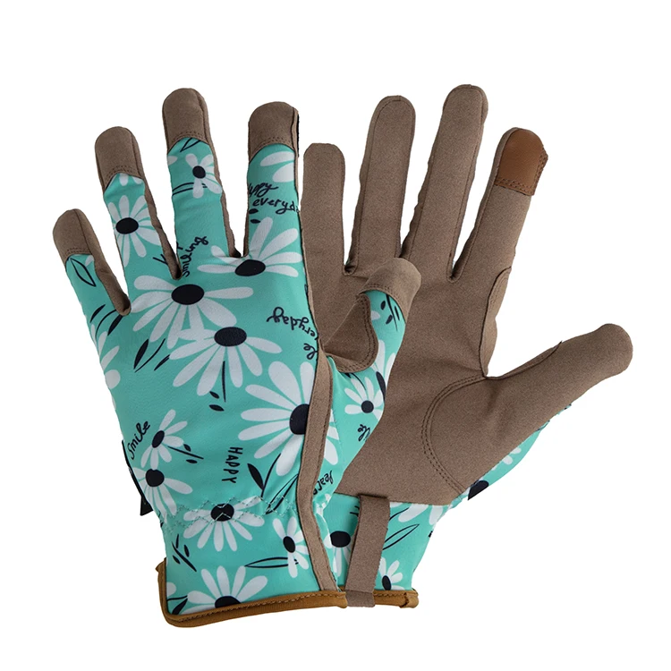 Fashion Floral Printing Labor Work Gloves Synthetic Leather Gloves Garden Work Gloves