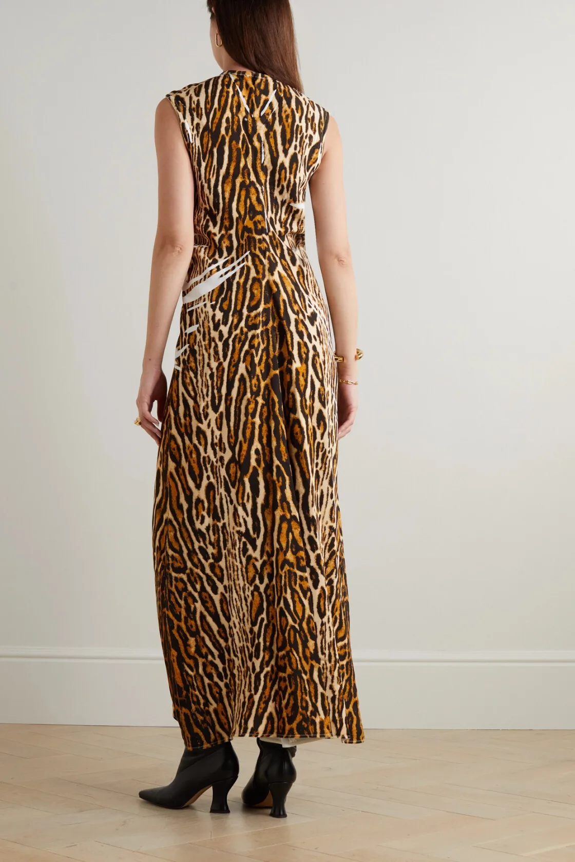 High quality clothing customization, leopard print elastic crepe, extra long dress, small order customization, Chinese factory