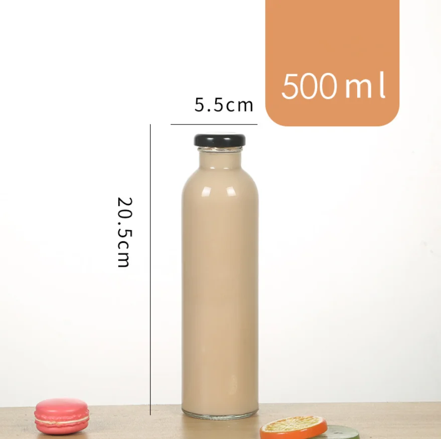 2021 Hot sale 300ml 10 oz Glass Beverage Bottle Milk Tea Coffee Juice Cup Enzyme Bottle Glass Bottle with Aluminum Cap