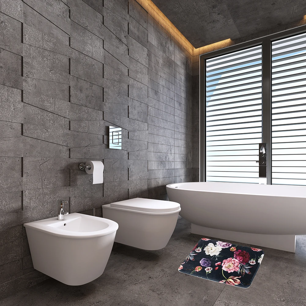 Fashion Design Rectangle Absorb Water Anti Slip Mat Bathroom Door Rugs Bath Mats