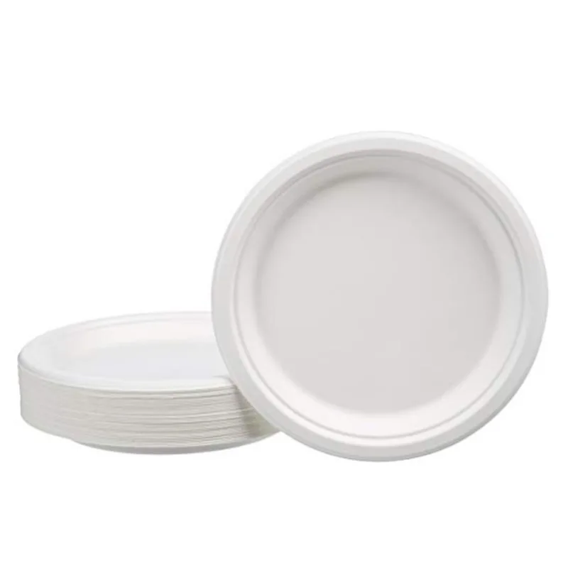 Sustainable eco-friendly biodegradable sustainable sugarcane bagasse pulp round dish paper plate