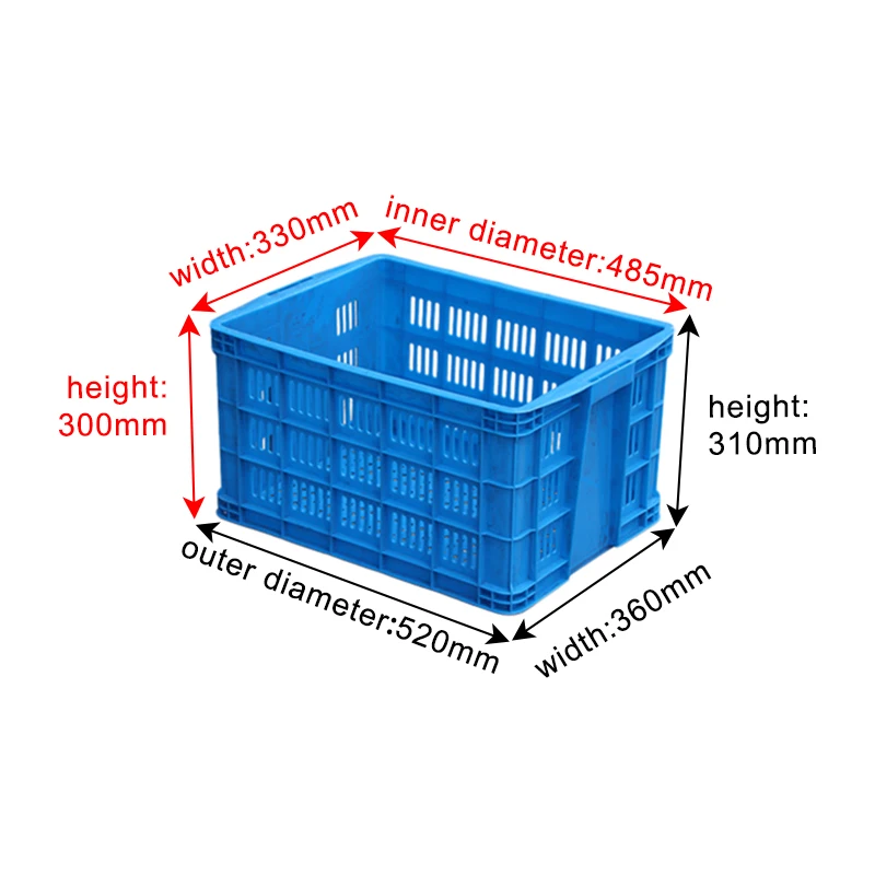 LIKU 560*420*300mm Reusable Heavy-Duty Mesh Plastic Crate Foldable Nested Stacked Crate Fruits Packaging Storage Turnover Box