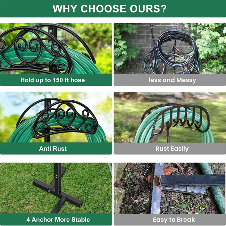 JH-Mech Water Hose Holder with 4 Spikes Widely Used Heavy Duty Detachable Freestanding Garden Hose Holder
