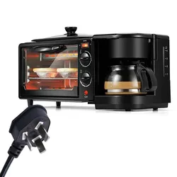 Kitchen toaster Black 3 In 1 Toaster 9L Multifunctional Breakfast Machine Mini Home Oven Coffee Pot Stainless Steel Frying Pan