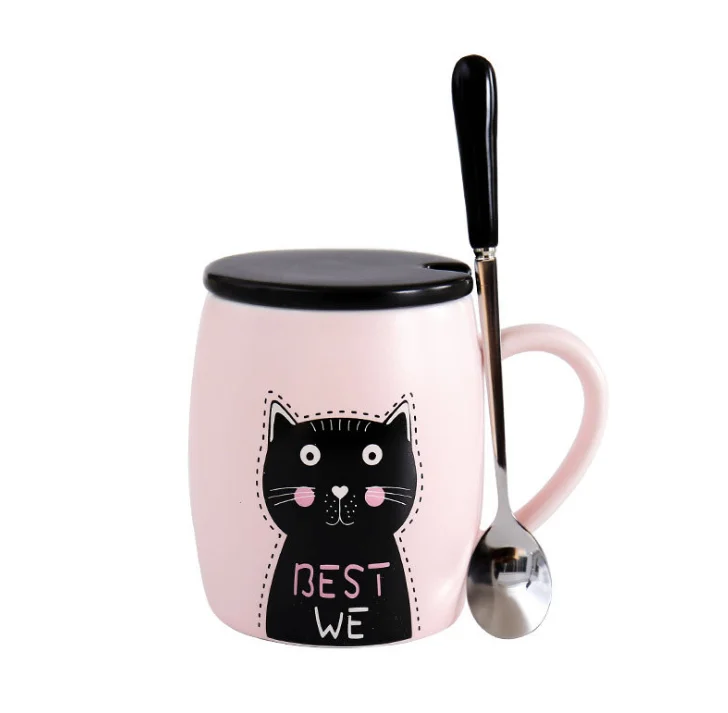 2021 NEW ARRIVAL lovely ceramic coffee mug spoon with cover creative art cartoon large capacity breakfast cup lovers water cup