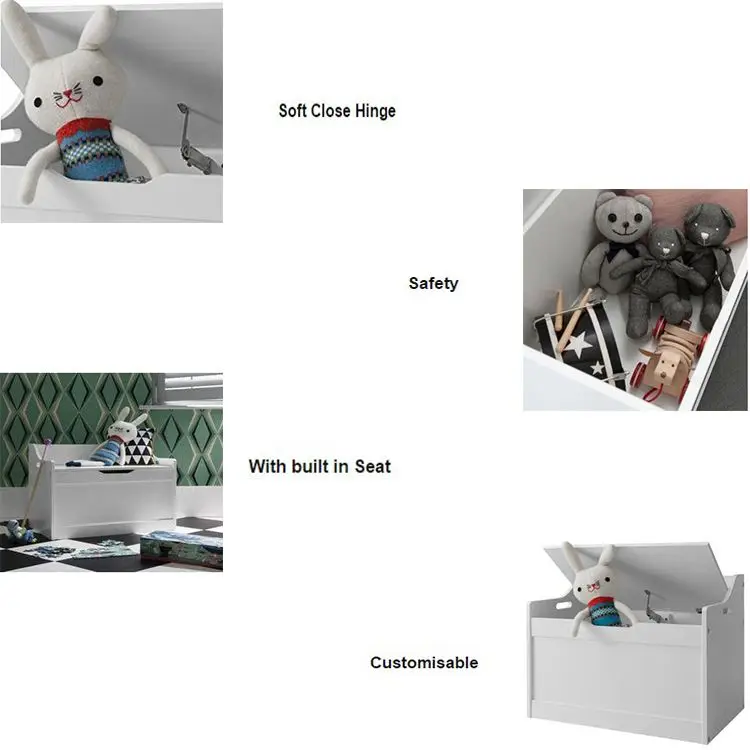 
white custom mdf children wooden kids toy storage box 
