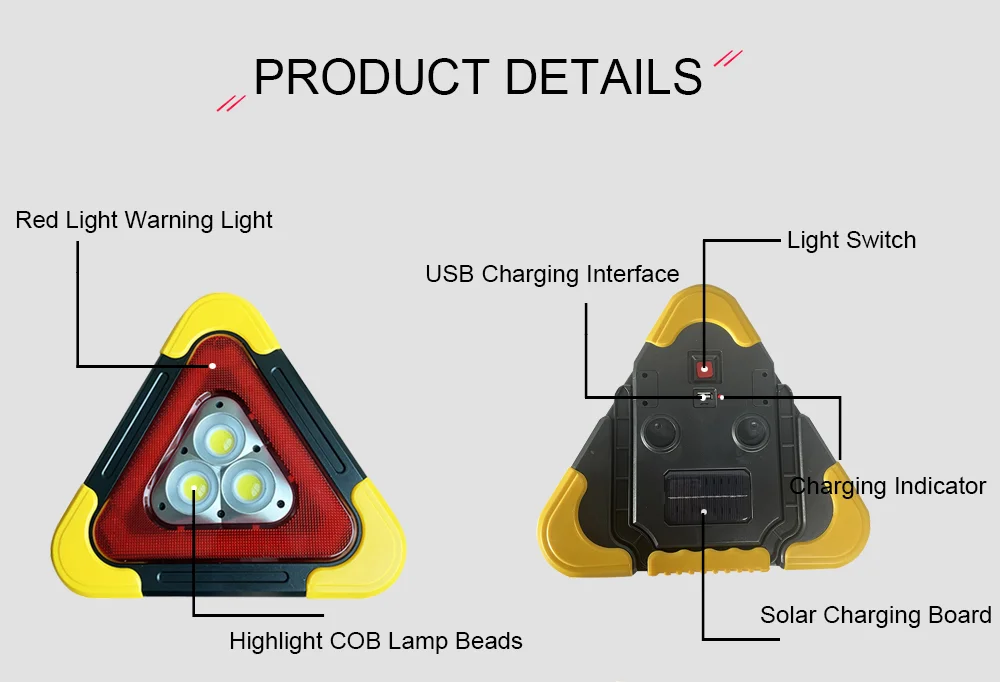 New Car Reflective USB Solar Charging Triangle Emergency Warning Lamp Car Traffic indicator flash warning lamp