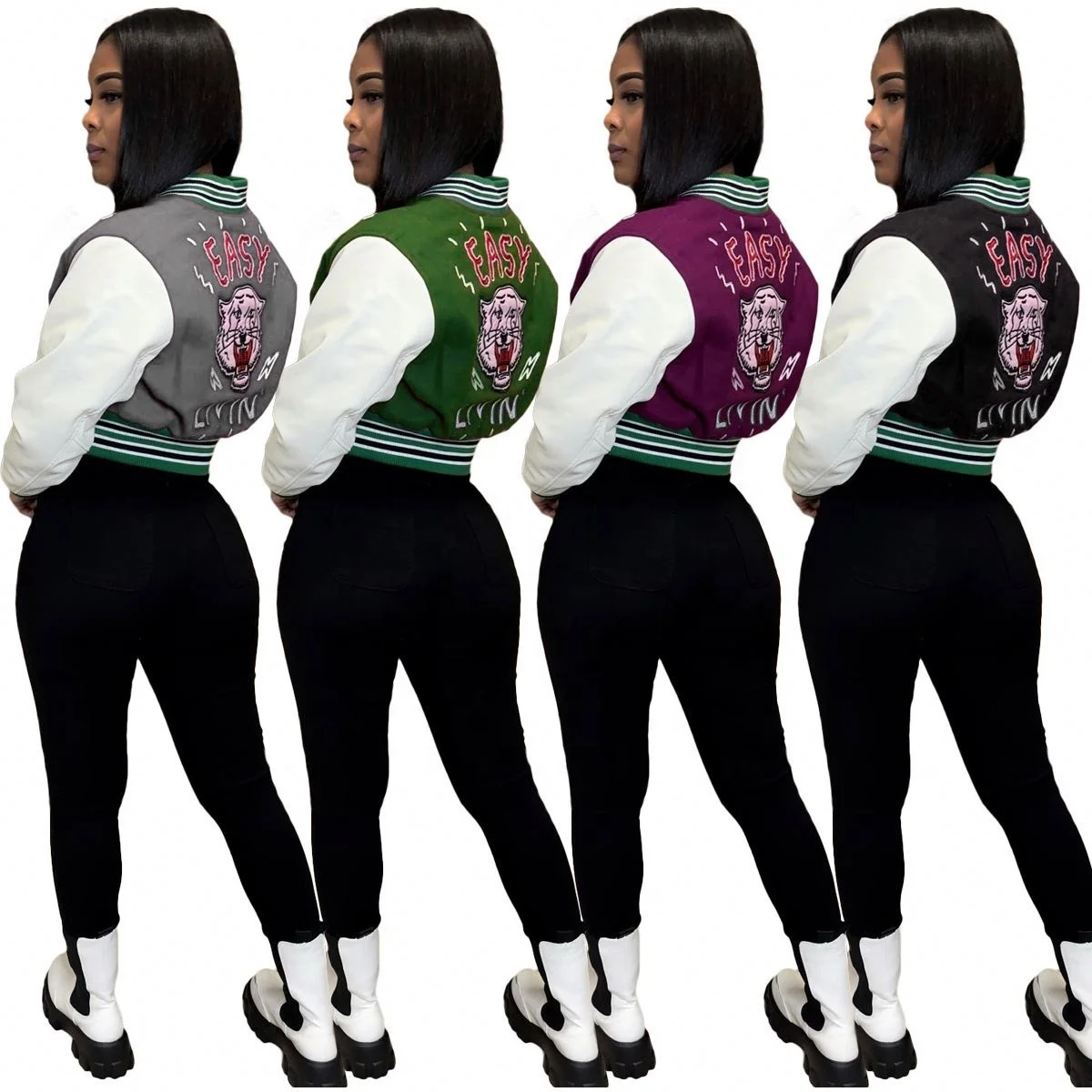 KC 2022 Women Fall Outfits Outdoor Jacket Long Sleeve Jersey Patchwork Streetwear Clothes Winter Letterman Plain Baseball Jacket