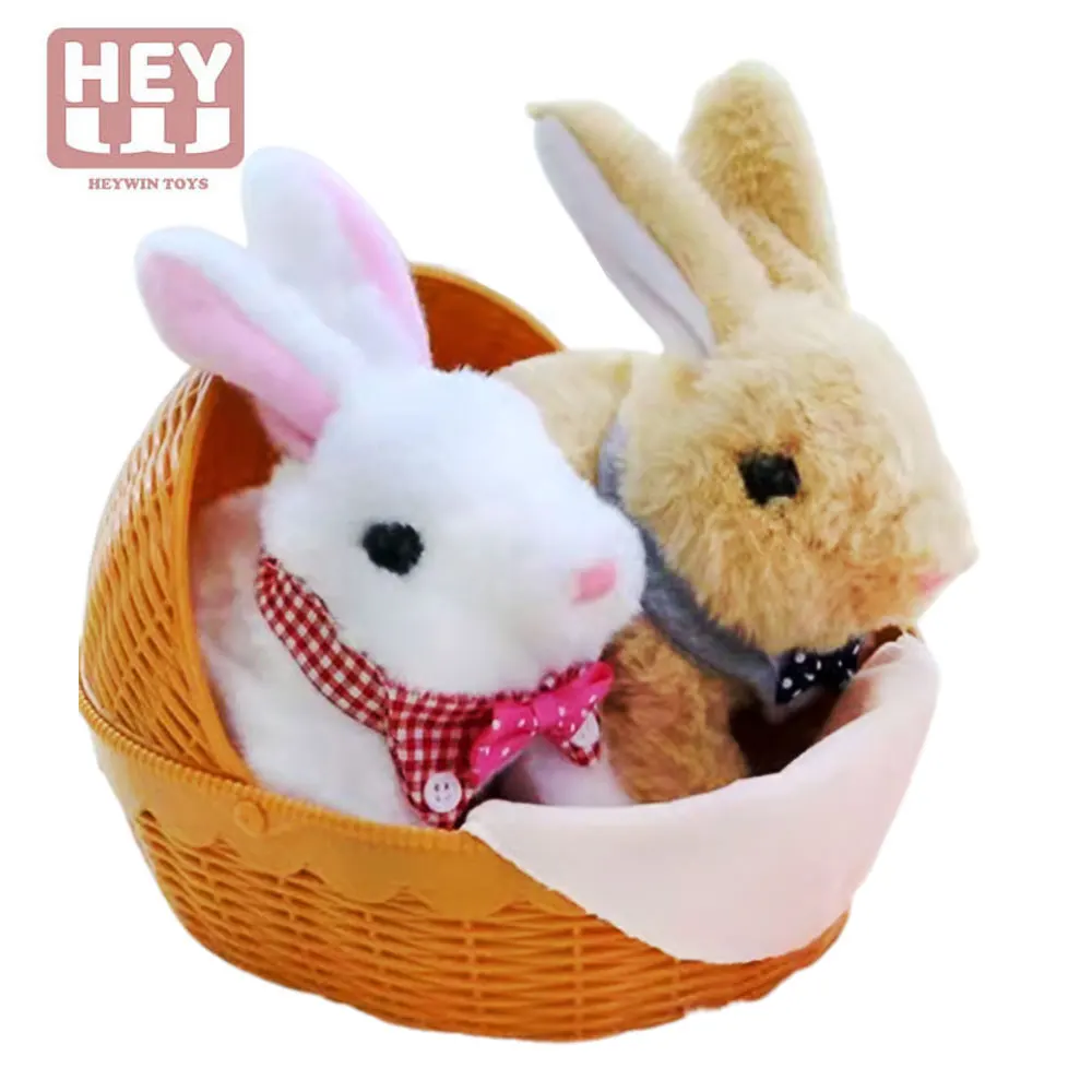HEYWIN Electronic Toys for Kids,  Plush Bunny Pet Realistic Stuffed rabbit with Basket for girl best gift (933-1E)