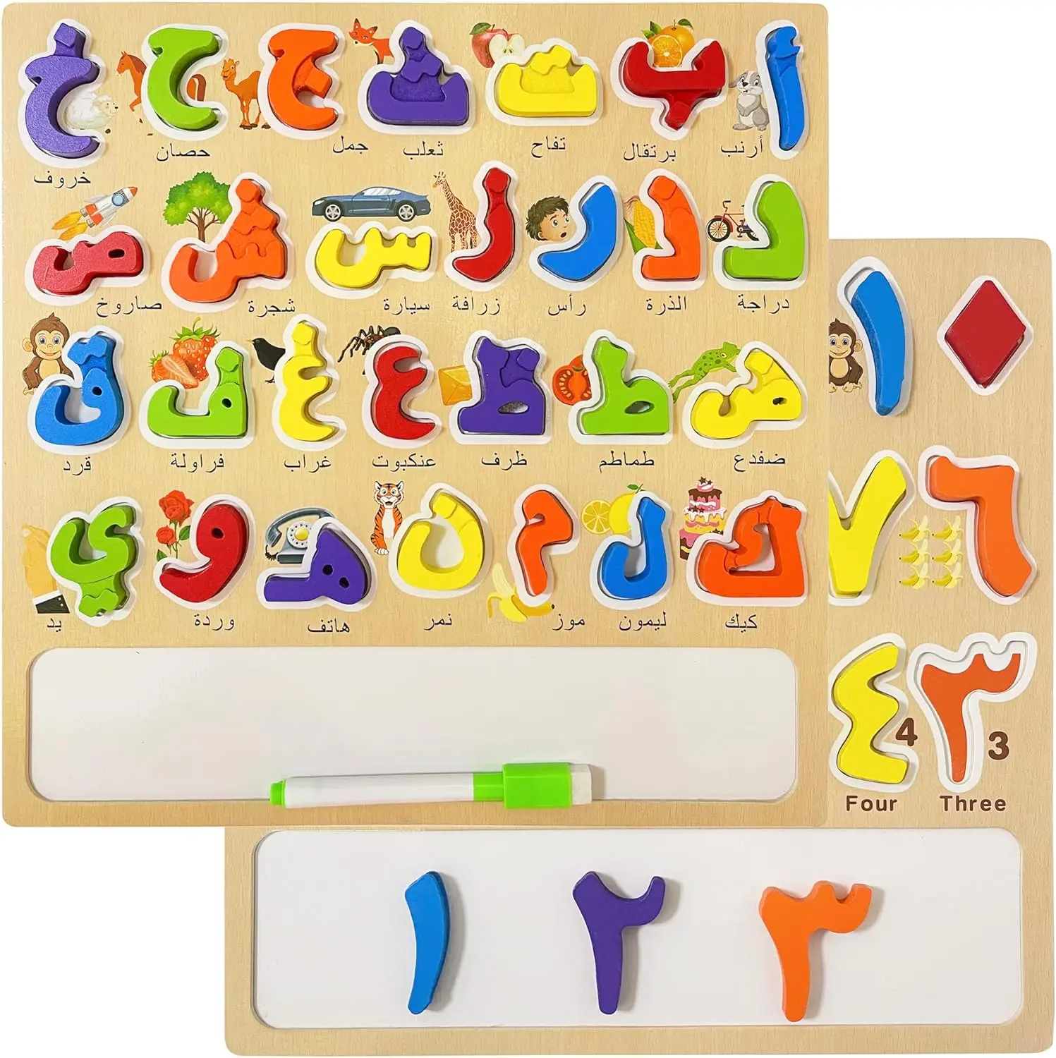 Kids Arabic Alphabet Rewritable Writing/Learning Montessori Wooden Board Matching Preschool Early Educational Toys for Children