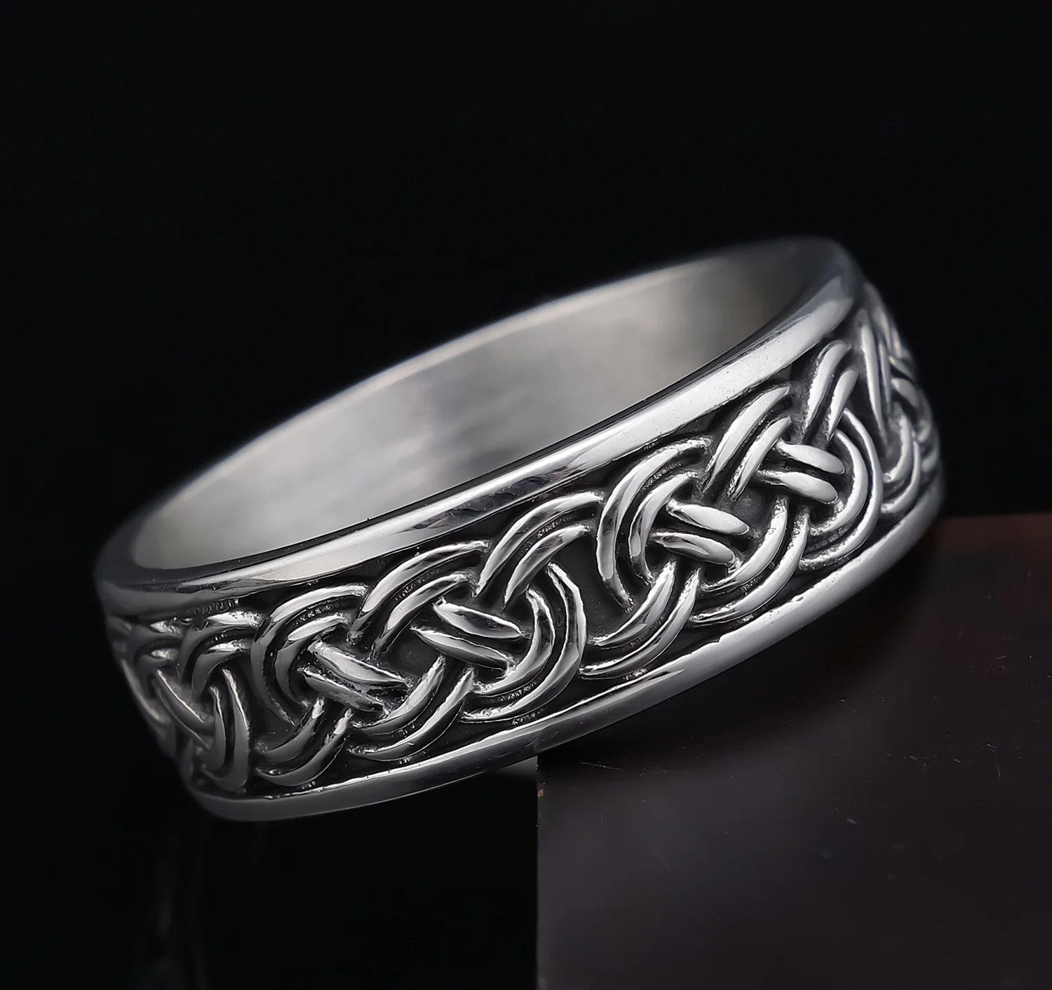Ready to ship wholesale vikings vintage silver stainless steel irish wedding celtic knot band rings for men women size 7-13