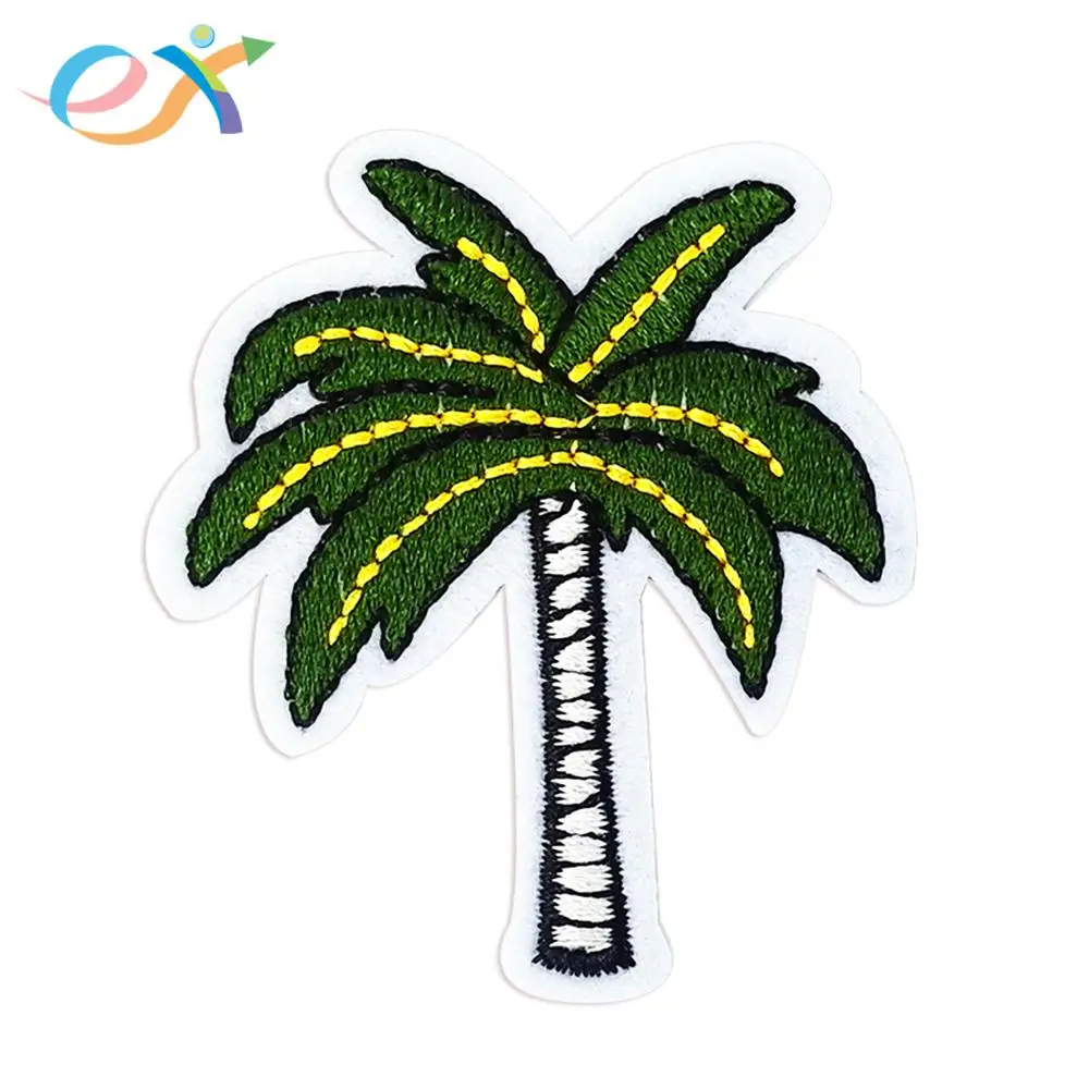 Apliques custom cotton twill fabric embroidery palm tree patch pineapple patches for clothing