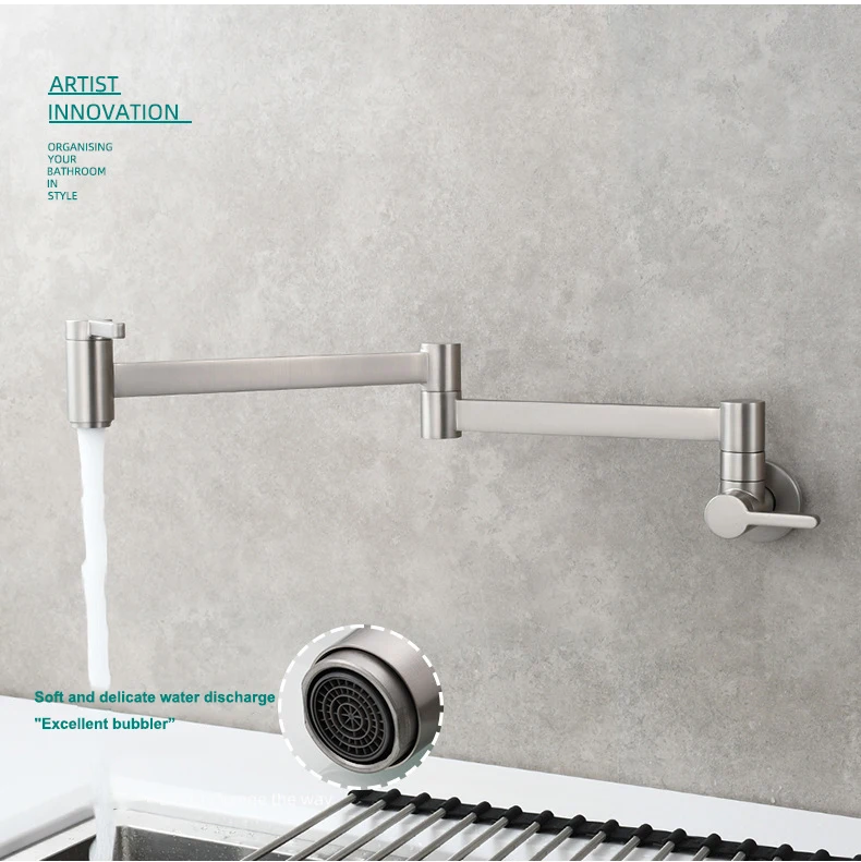 Kitchen Use Double Handle  Wall Mounted Folding water Faucets Switch Swing Arm Sink tap