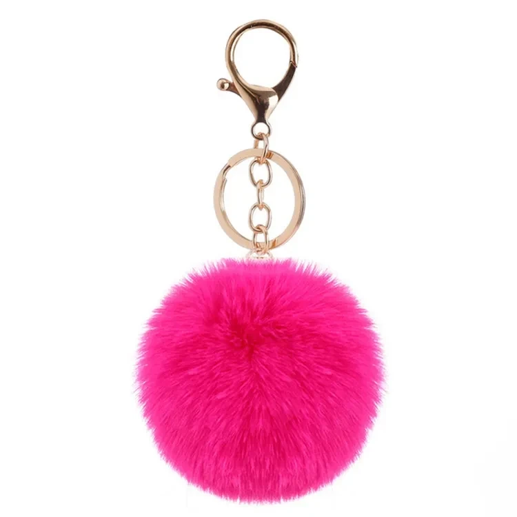 Top seller Pink Sweet Heart Keychain Fur Ball 8cm Pom pom Keychains