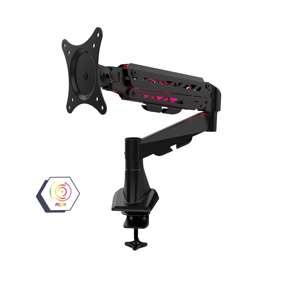 
Single Gaming Monitor Mount Stand - Gas Spring Fully Adjustable Fit One Screen 15 to 27 inch, 17.6 lbs, RGB LED with USB Black 