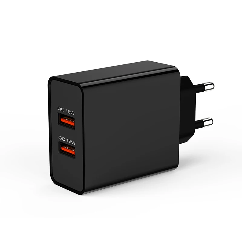Wholesale KR/EU Plug Travel Charger 36W 2 Ports QC3.0 Universal Fast Wall Charger For USB 18W Fast Charger