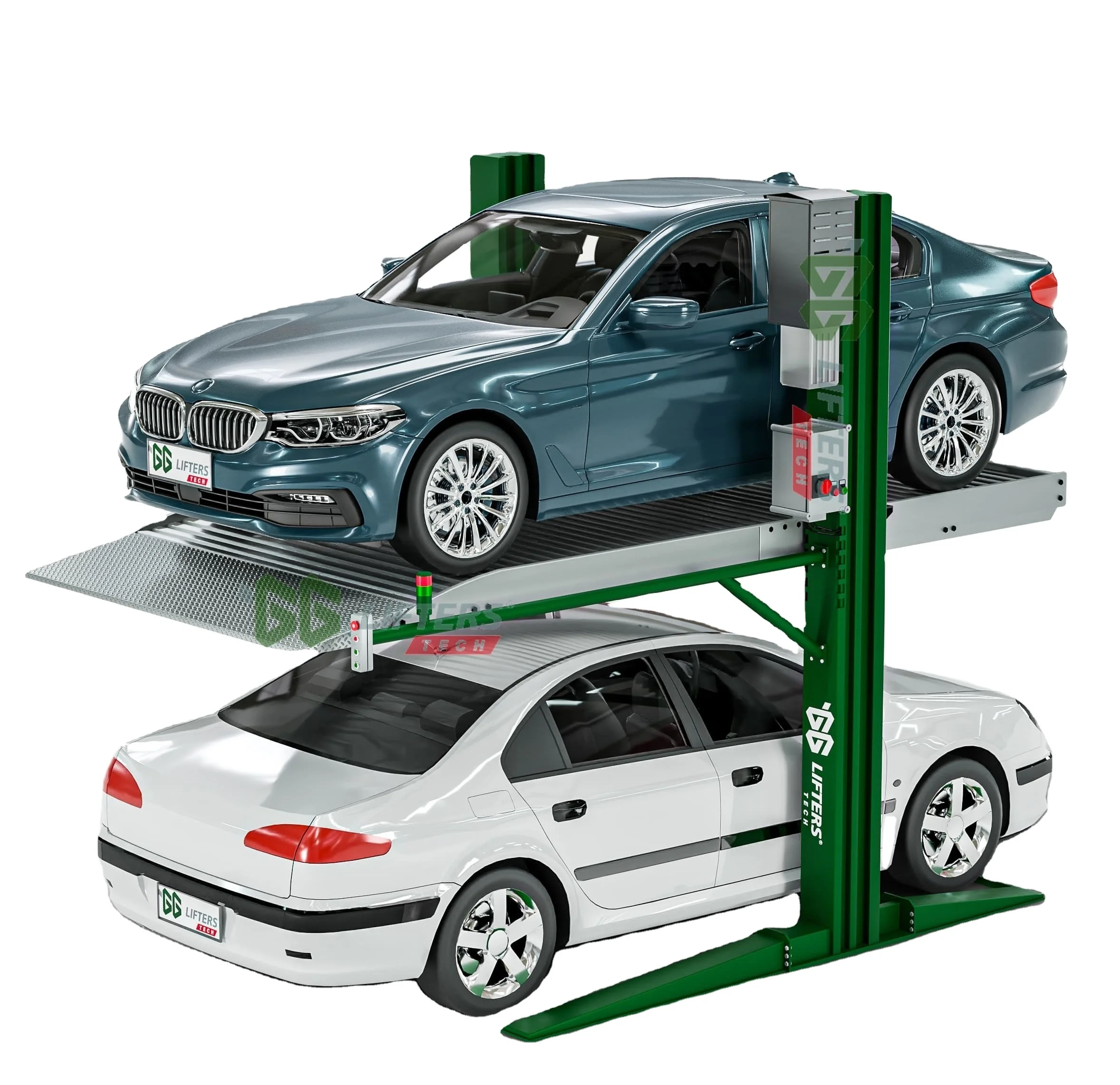 Two Post Hydraulic 2-Level Car Parking Lift System Double Decker Garage Parking Equipment with Electrical Lock Release