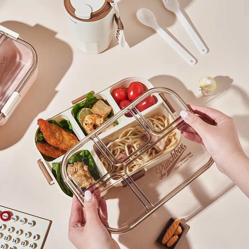 5 Compartment Plastic Office School Lunch Container with Spoon Bento Lunch Box Adults And Children