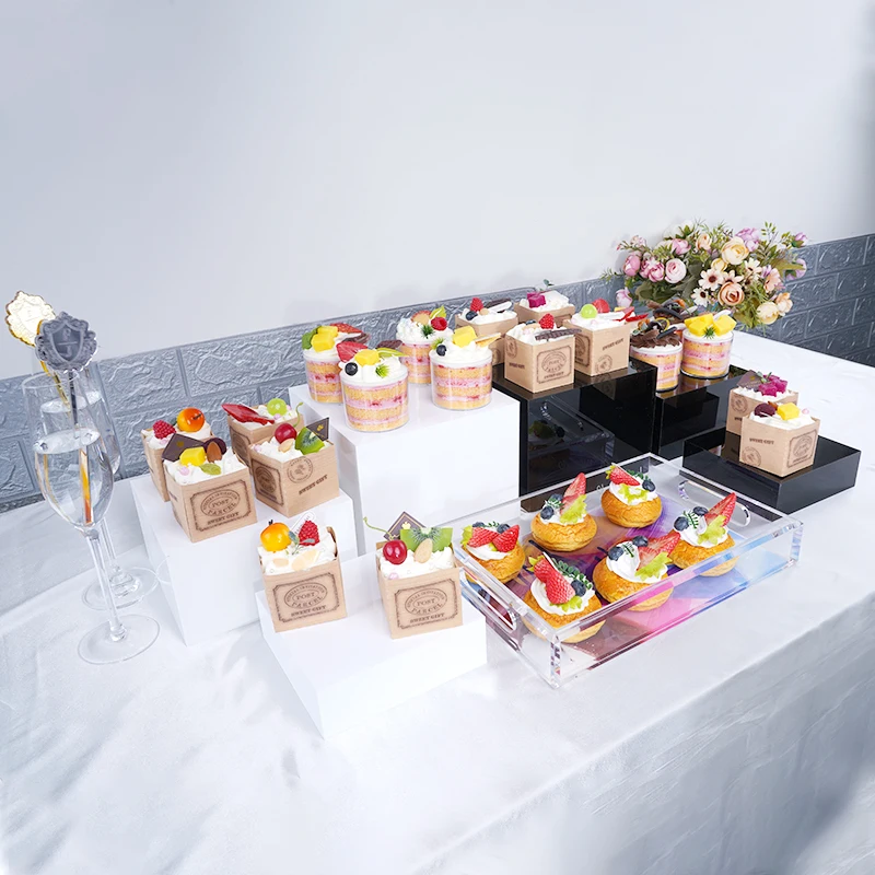 Custom Wedding Decoration Acrylic Display Stand and Acrylic Dessert Cake Snack buffet food Display Stand