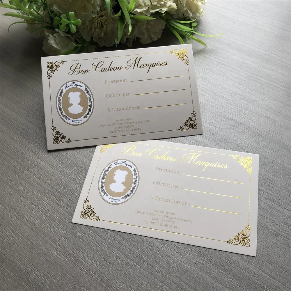 Custom luxury gold foil design coupons gift certificate paper card for small business