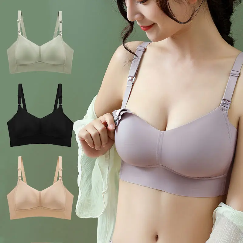 Wholesale Ice Silk  Front Open BC Cup Modal Nursing Bra Sleeping Pregnancy Maternity Brassiere Nursing Bra for Women