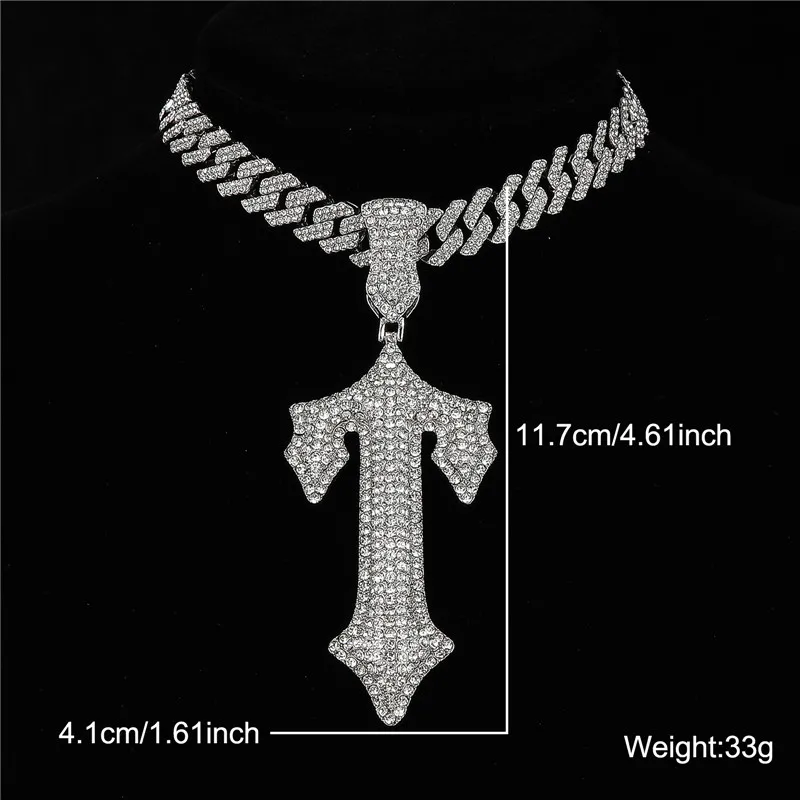 2023 New fashion Cross Sword Jewelry Alloy Cheap Iced Out Pave Diamond Trapstar Game Controller Pendant Necklace for Men