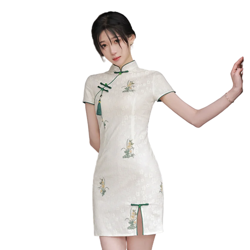 2024 new Chinese style young girl white dress for woman elegant white party short dress